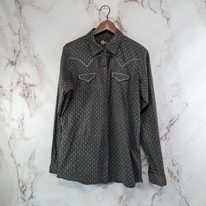 Wrangler Shirt Womens Large Brown Rock 47 Pearl Snap Button Long Sleeve Western